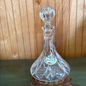 Elegant Crystal Brandy Decanter with Stopper and bone China label